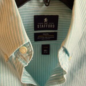 Stafford Men's Aqua Striped Button Down Shirt